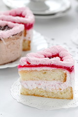 Delicious cake with cream and jelly