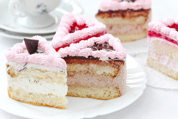 Delicious cake with cream and jelly