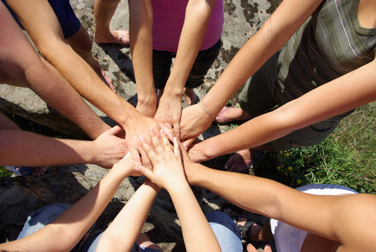 Hands  diverse group of friends