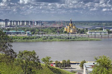 View of the Alexander Nevsky Cathedral and football stadium. Nizhny Novgorod, Russia
