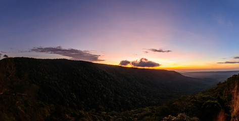 Panorama of sunrise at the mountain in morning time