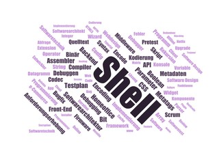 Obraz premium shell - Wortwolke ( word cloud, wordcloud ) mit Begriffen aus dem Bereich Personalbeschaffung.