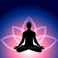 yoga asana black silhouette lotus pose and lotus flower symbol e - 133235013