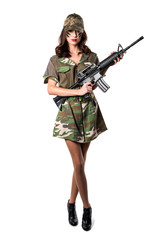 Fototapeta premium Military woman holding a rifle