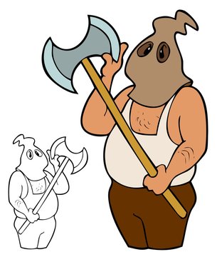 Cartoon executioner checking his blade