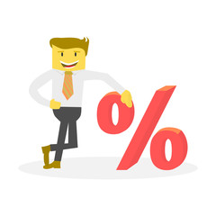Businessman with percent symbol - business concept.