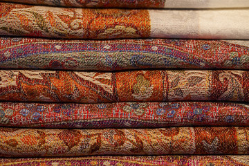 Image of wool and silk scarfs in a asian market