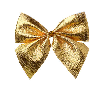 Front view of decorative golden bow