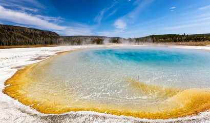 View of volcanic geyser at Yellowstone National Park