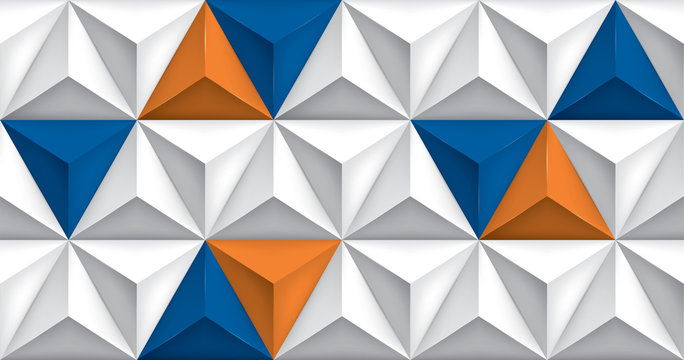 Vector triangles retro background, blue and orange color inserts, mesh gradient, geometric wallpaper