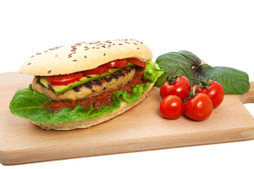 Sandwich on a chopping board.