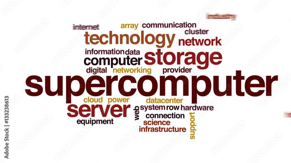 Poster supercomputer animated word cloud.