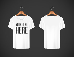 Men white T-shirt. Realistic mockup whit brand text for advertis