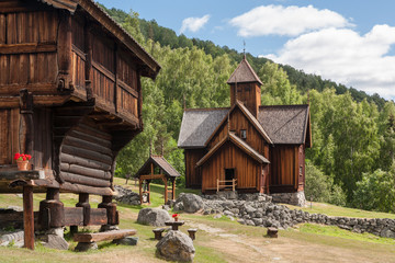 Historical House (Loft) and Church (Stavkirke) at Vikgrend (Nore