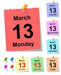 Calendar sheet of March 13. vector