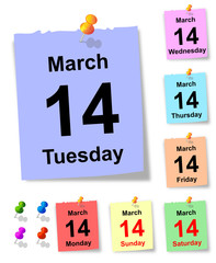 Calendar sheet of March 14. vector
