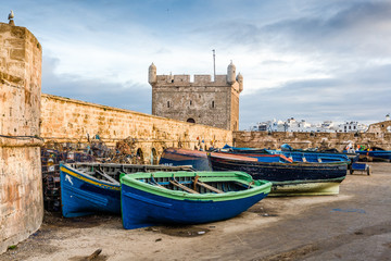 Small fishing boats at Harbour at Essaouira, Morocco