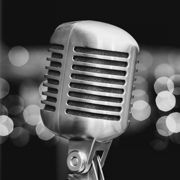 microphone on a background of blue lights