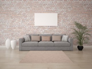 Mock up poster fashionable living on the brick wall background.