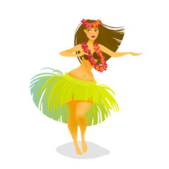 Illustration of a Hawaiian hula dancer woman © jet