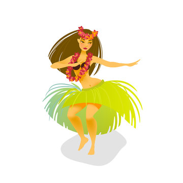 Illustration of a Hawaiian hula dancer woman