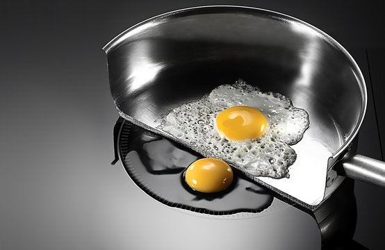 egg in frying with induction stove
