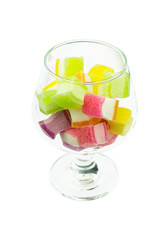 marshmallow with gelatin dessert in glass  isolated on white