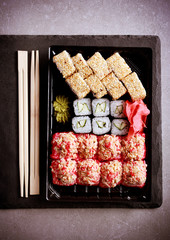 Assorted sushi mix in a box