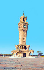 Fototapeta premium Clocktower and palms in Izmir.