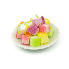 marshmallow with gelatin dessert isolated on white