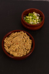 Smoked mackerel pate with side of spring onions