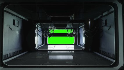 futuristic space corridor, tunnel. flight view. Green screen footage. Cinematic 4k animation.