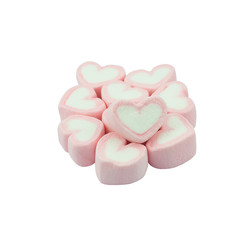 Pink heart shaped marshmallows isolated on white