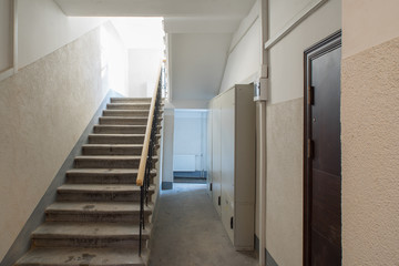 Entrance to the house. Entrance and staircase. Mailboxes..