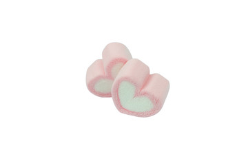 Pink heart shaped marshmallows isolated on white