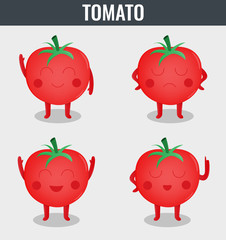 Tomato. Funny cartoon vegetables. Organic food. Vector