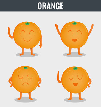 Orange. Funny cartoon fruits. Organic food. Vector