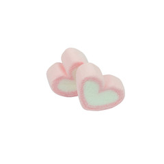 Pink heart shaped marshmallows isolated on white