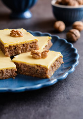 Delicious walnut cake with egg yolk glaze
