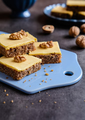 Delicious walnut cake with egg yolk glaze
