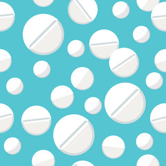 Pharmacology seamless pattern. Medical pills continuous wrapping background. Stylized medication tablets texture. Health care vector illustration in EPS8 format.