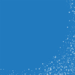Beautiful snowfall. Abstract right bottom corner on blue background. Vector illustration.
