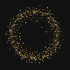 Gold confetti. Ring frame on black background. Vector illustration.