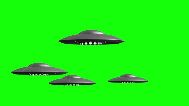 3d rendered animation of flying saucers on green screen