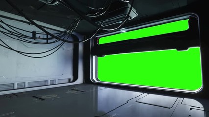 futuristic space corridor, tunnel. flight view. Green screen footage. Cinematic 4k animation.