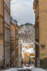 Small narrow street of town Karlovy Vary