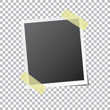 Abstract photo frame fixed by sticky tape isolated on transparent background. Detailed vector eps10 illustration with transparency.