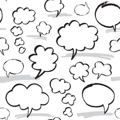 Meubelstickers Seamless pattern with speech bubbles and thought clouds. Black and white colors. Hand drawn by felt pen vector repeating background. © Creativika Graphics