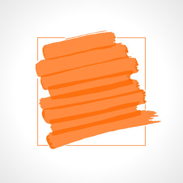 Hand drawn orange highlighter stripes. Marker strokes background template. Optimized for one click color changes. Transparent colors EPS10 vector illustration.