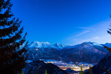 Swiss Alps mountain city Brig by night, taken during ski holiday in Swiss Chalet